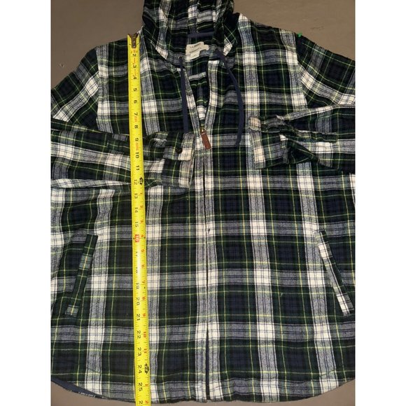 LL Bean, women’s green plaid, long sleeve, flannel relaxed, fit size, medium - Picture 2 of 8